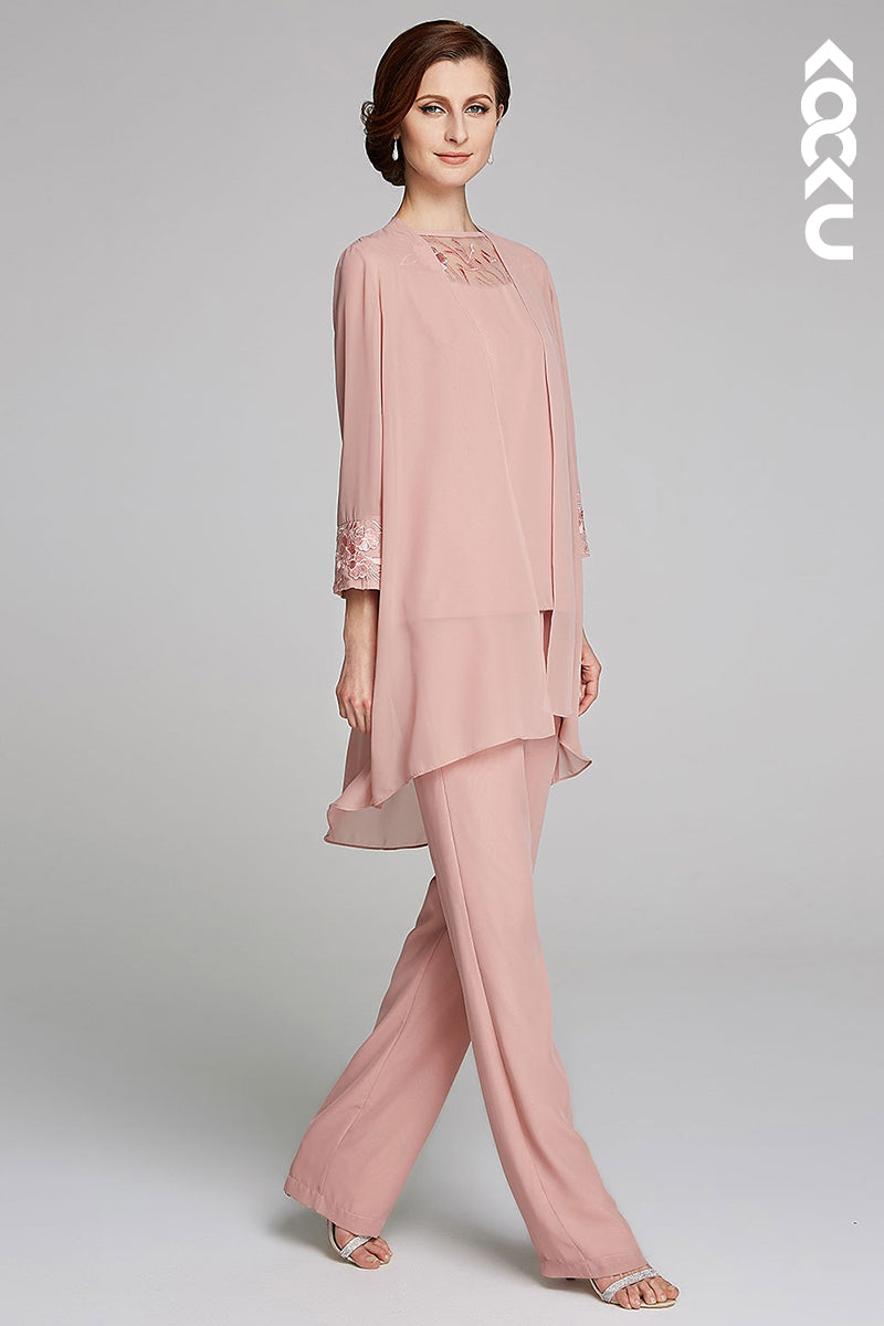M6263 - Simple & Casual & Charming Three-Piece Chiffon Mother of the Bride Dress