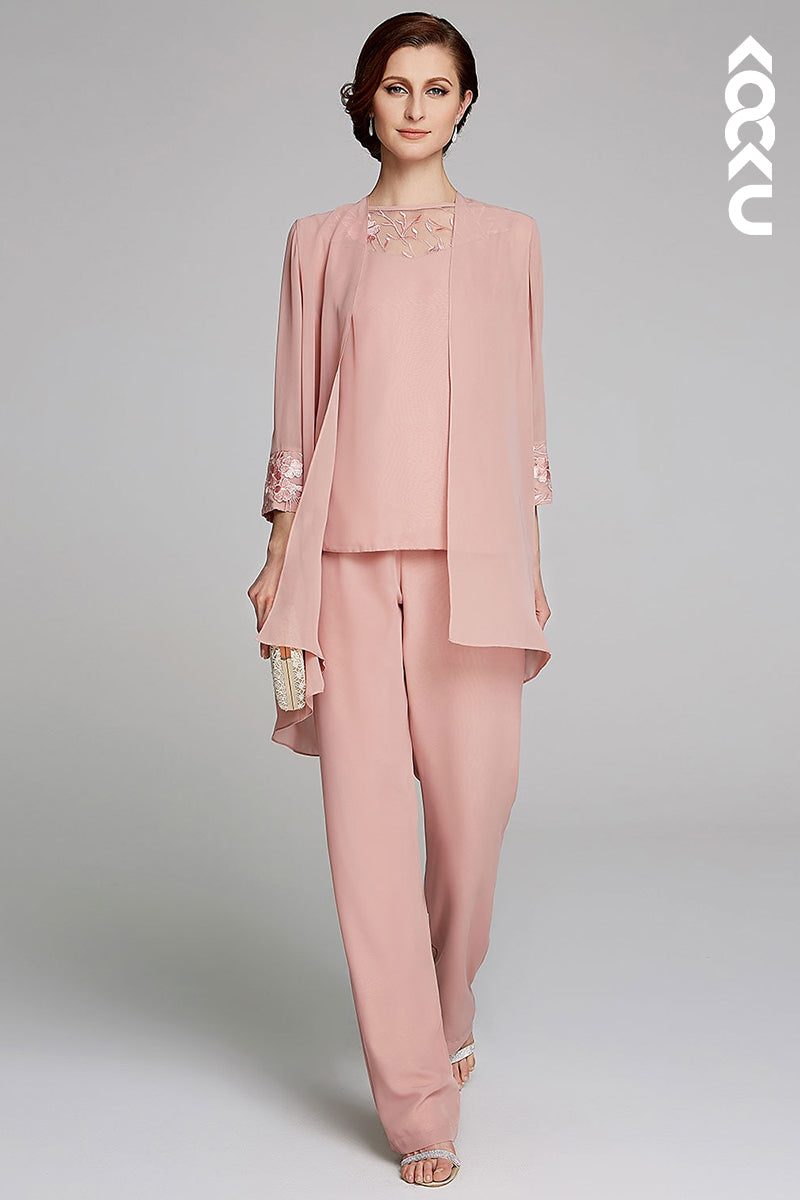 M6263 - Simple & Casual & Charming Three-Piece Chiffon Mother of the Bride Dress