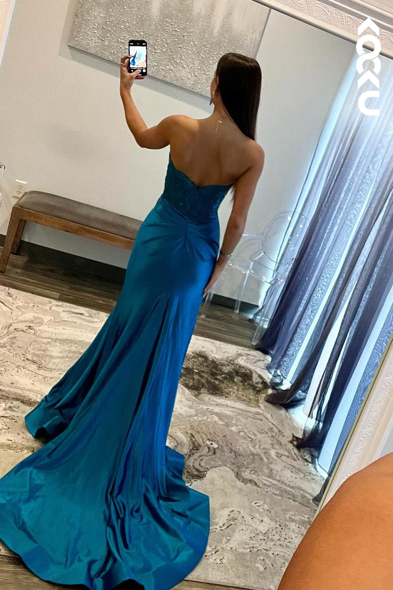 L2602 - Carming Sweetheart Sleeveless Side Slit Formal Party Prom Dress