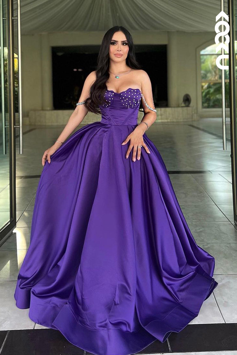 L2391 - Couture & Ornate Purple Off-Shoulder Sleeveless Straps Long A-line Party Prom Dress
