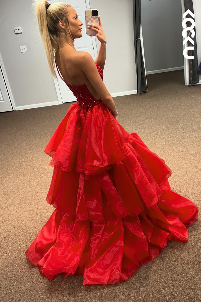 L3050 - Gorgeous & Charming One Shoulder Sleeveless Slit Sequnis Evening Party Prom Dress