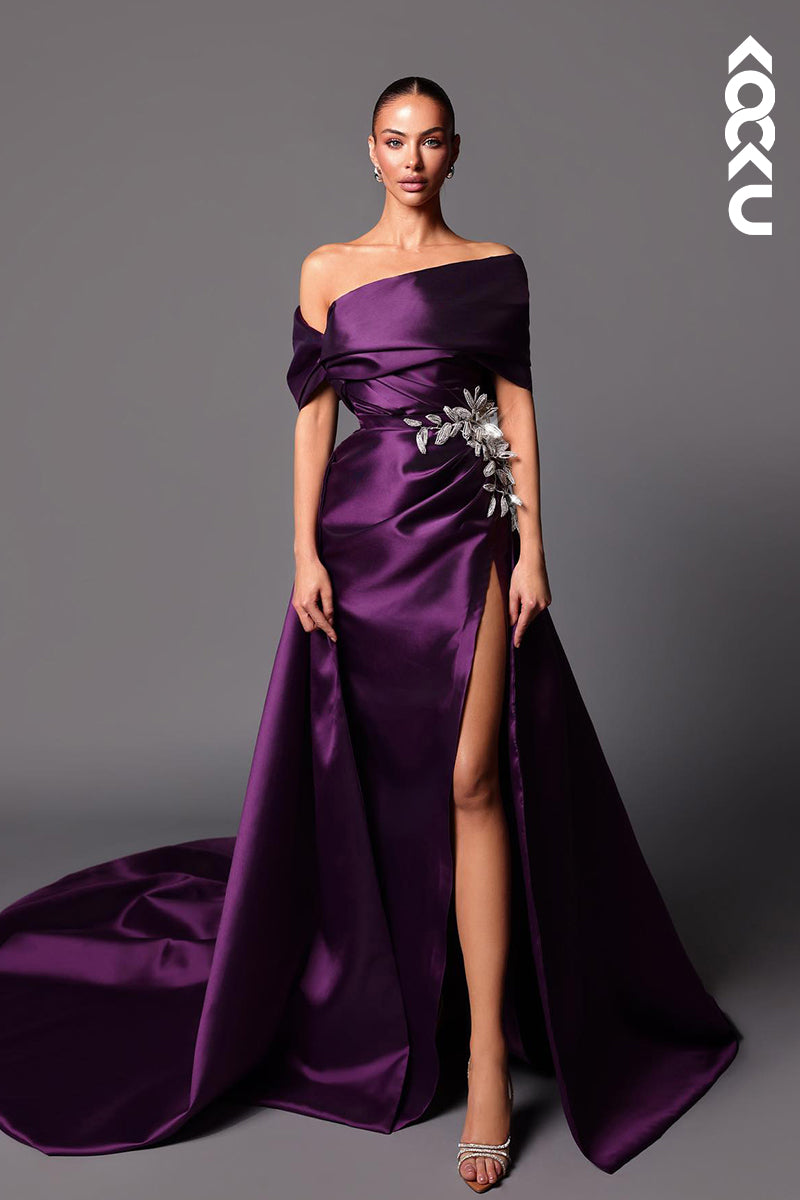L2994 - Classic & Timeless Off-Shoudler Side Slit Sheath Party Prom Dress
