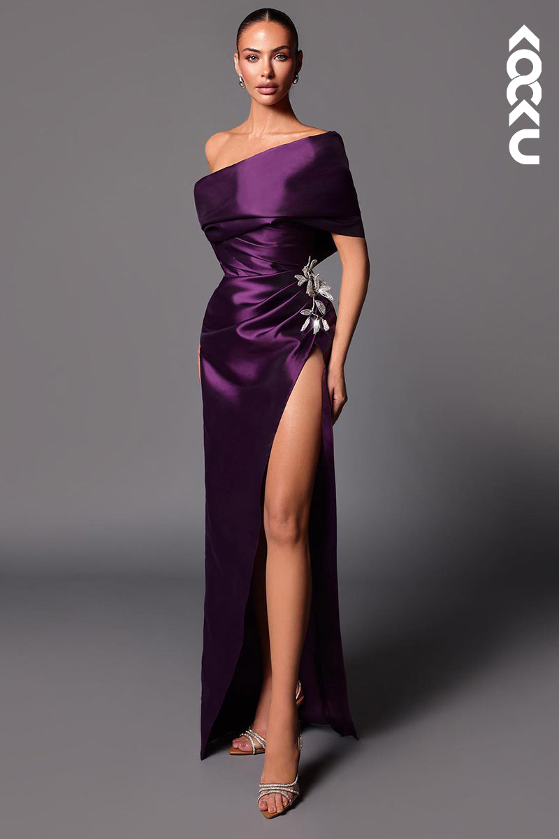 L2994 - Classic & Timeless Off-Shoudler Side Slit Sheath Party Prom Dress