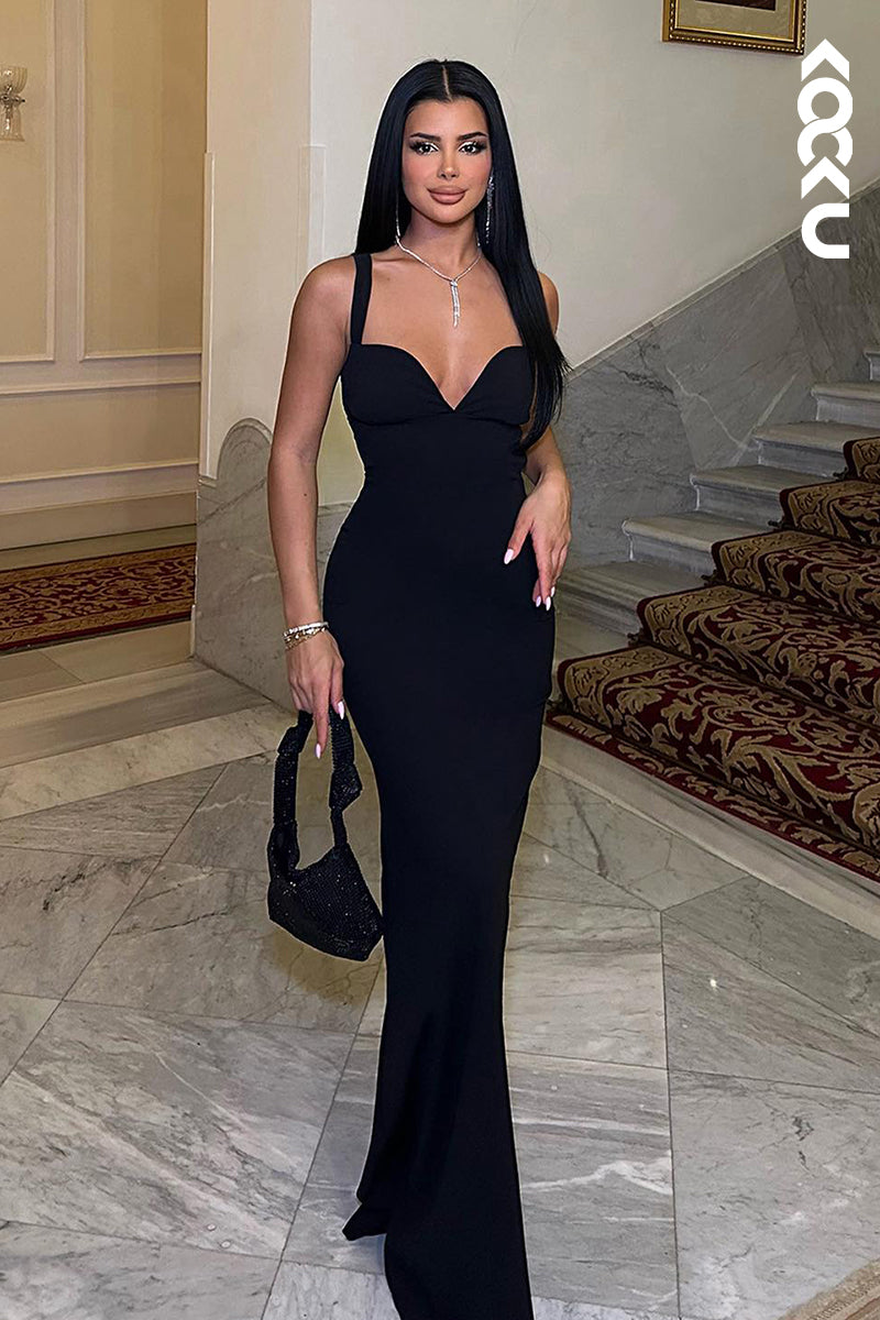 L2839 - Sexy & Hot Straps V-Neck Sheath Backless Chic Evening Party Prom Dress