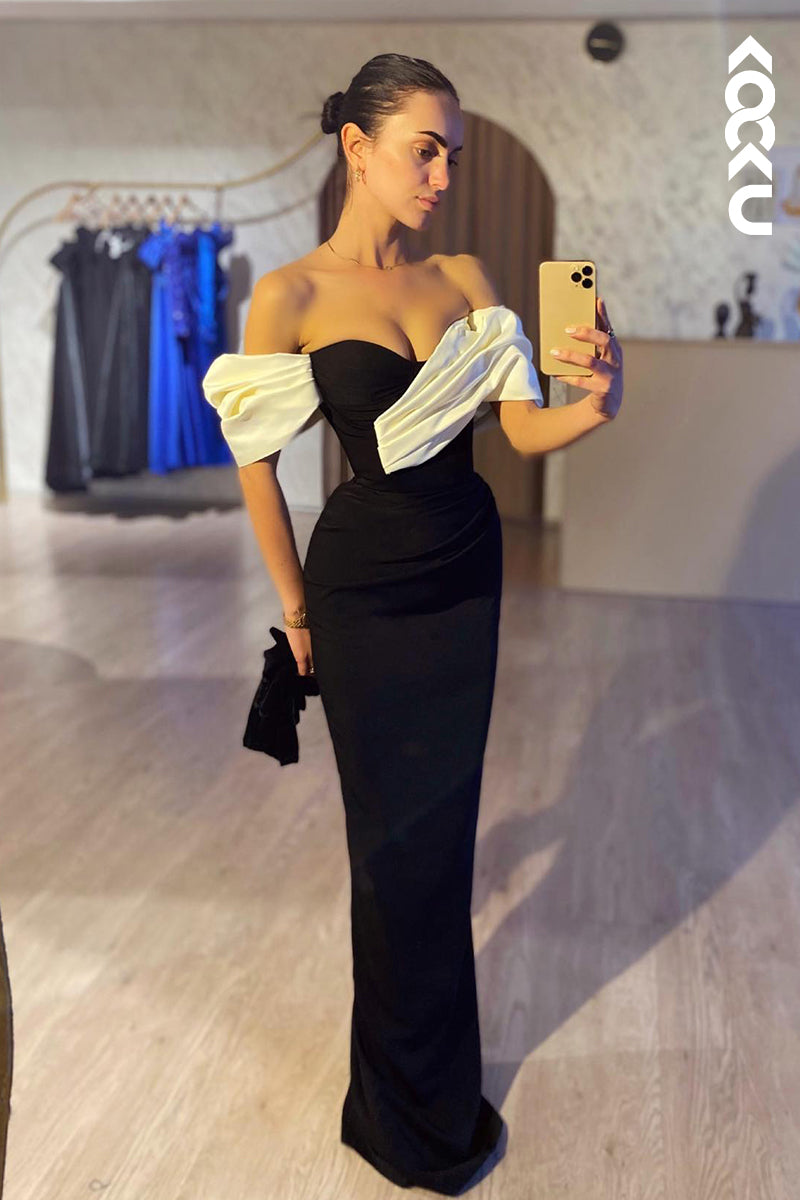 L2633 - Couture & Simple Off-Shoulder Cap Sleeves Sheath Formal Party Prom Dress