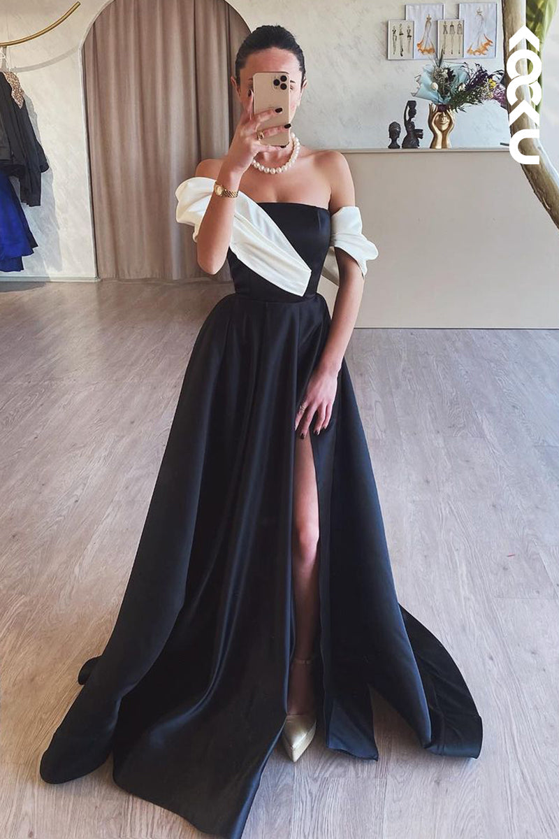 L2713 - Classic & Timeless Off-Shoulder Cap Sleeves A-line Evening Party Prom Dress