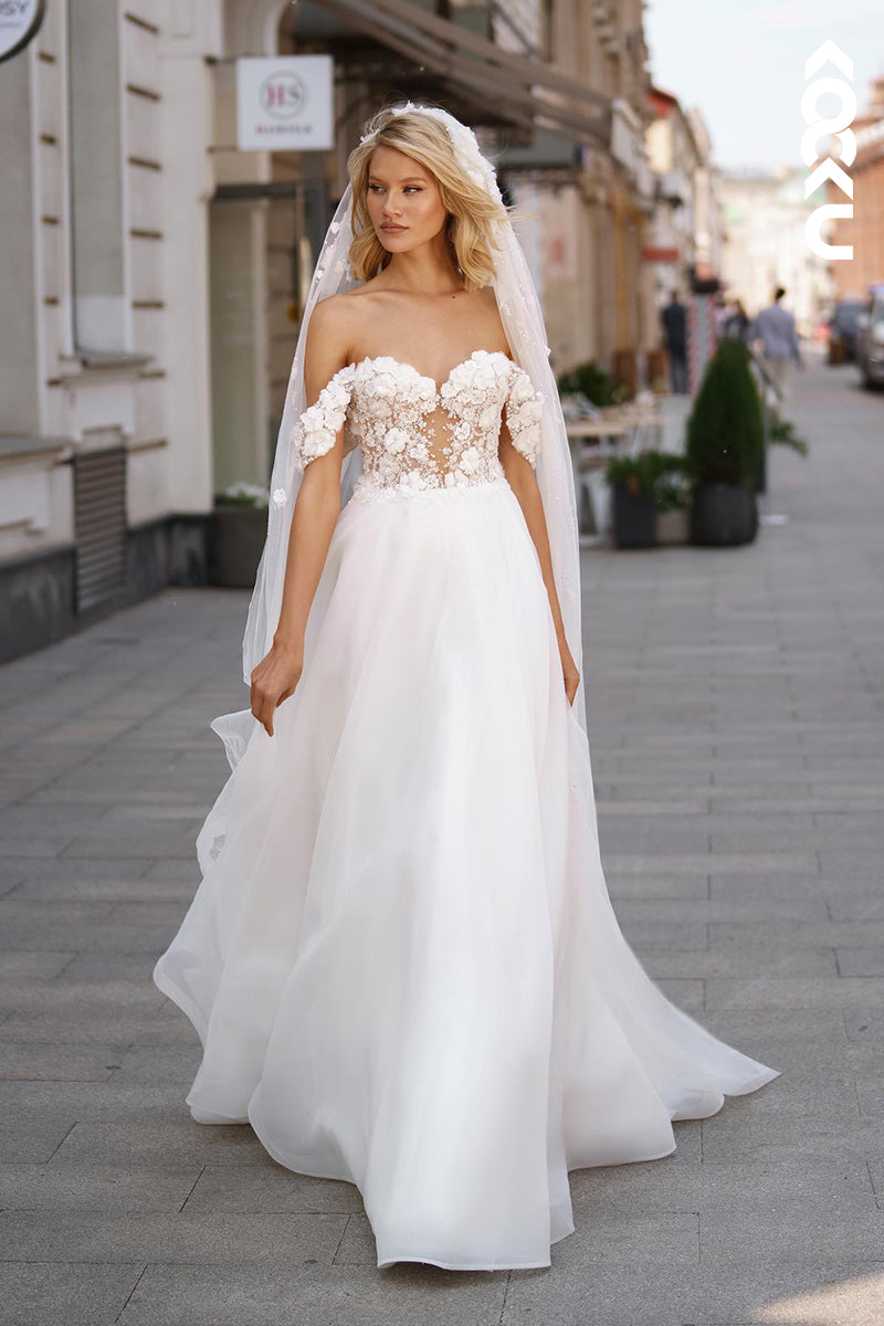 K2040 - Gorgeous & Charming Sweetheart Cap Sleeves A-line Applique Wedding Dress