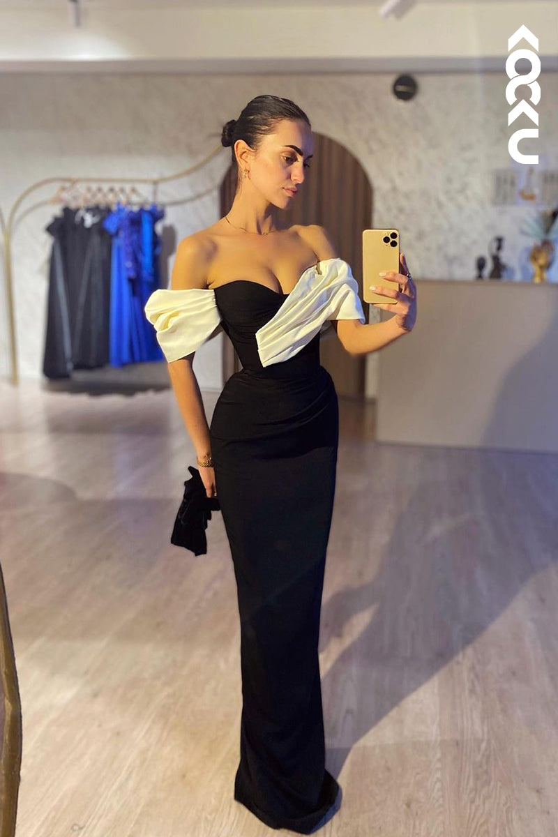 L2712 - Elegant & Luxurious Off-Shoulder Cap Sleeves Sheath Evening Party Prom Dress