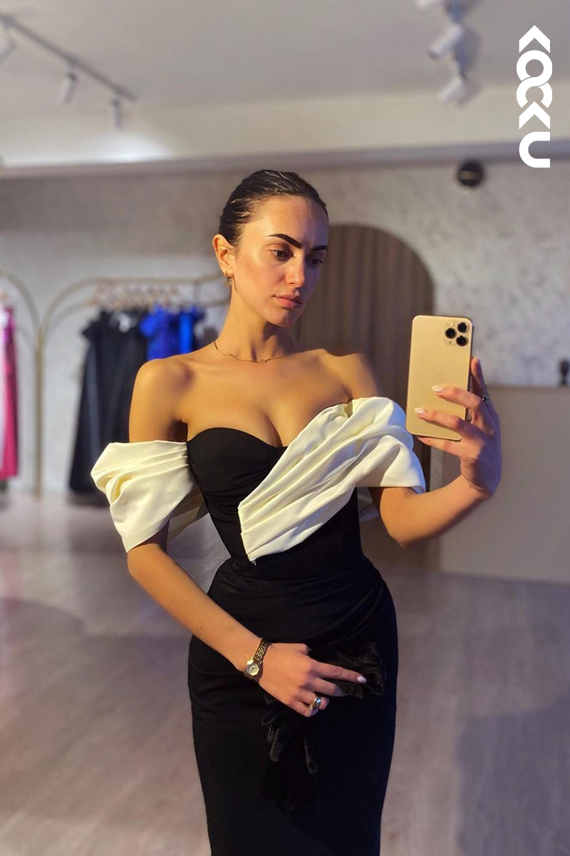 L2712 - Elegant & Luxurious Off-Shoulder Cap Sleeves Sheath Evening Party Prom Dress
