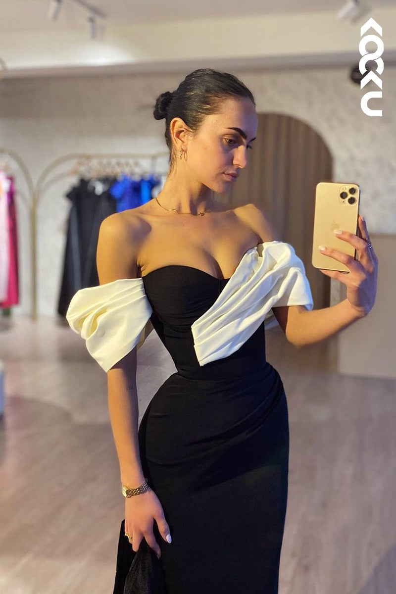 L2712 - Elegant & Luxurious Off-Shoulder Cap Sleeves Sheath Evening Party Prom Dress