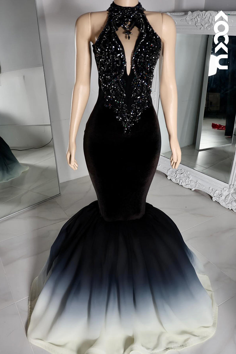 L2802 - Trumpet/Mermaid Hight Neck Sleeveless Mermaid Beaded Evening Party Prom Dress