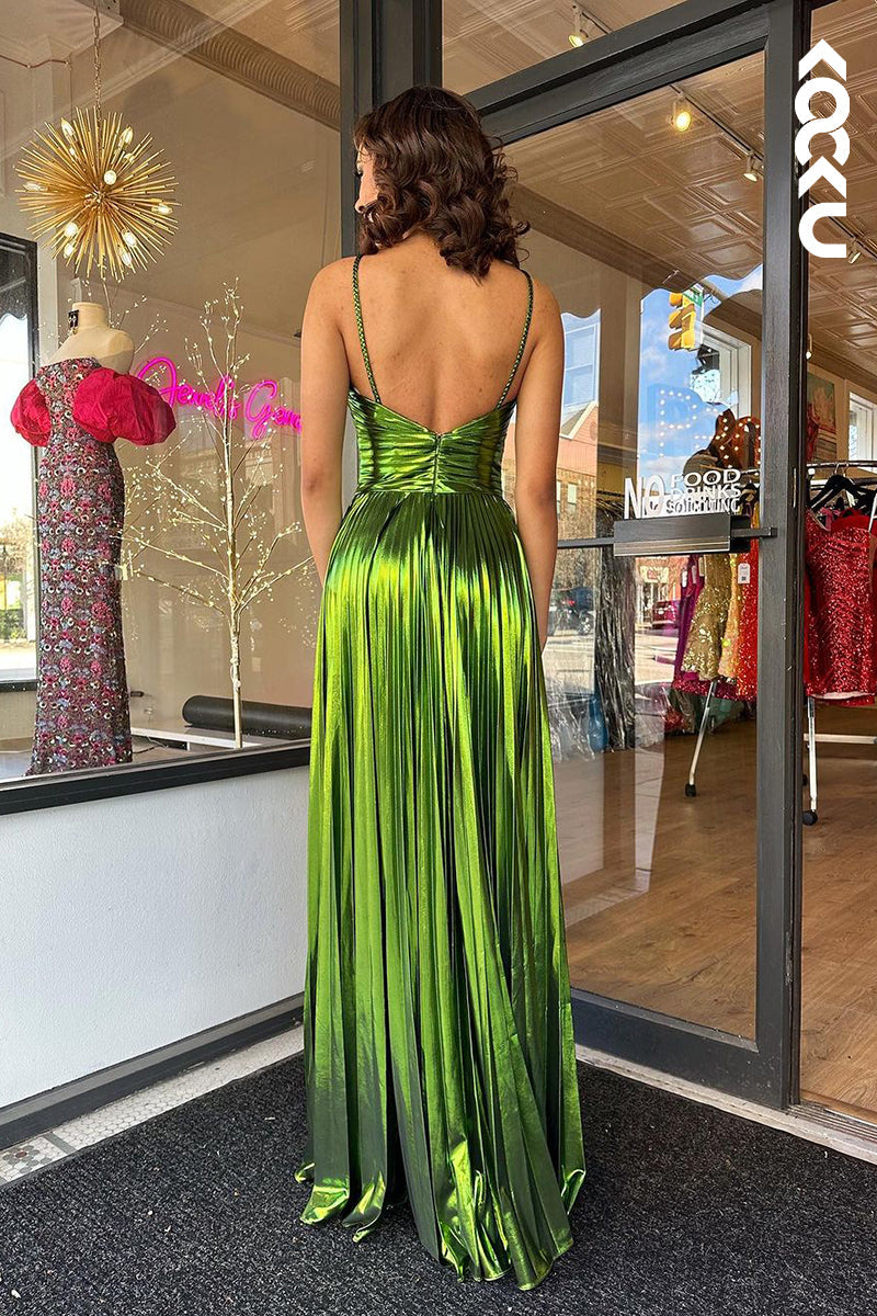 L2385 - Chic & Charming Halter Sleeveless Slit A-Line Party Prom Dress