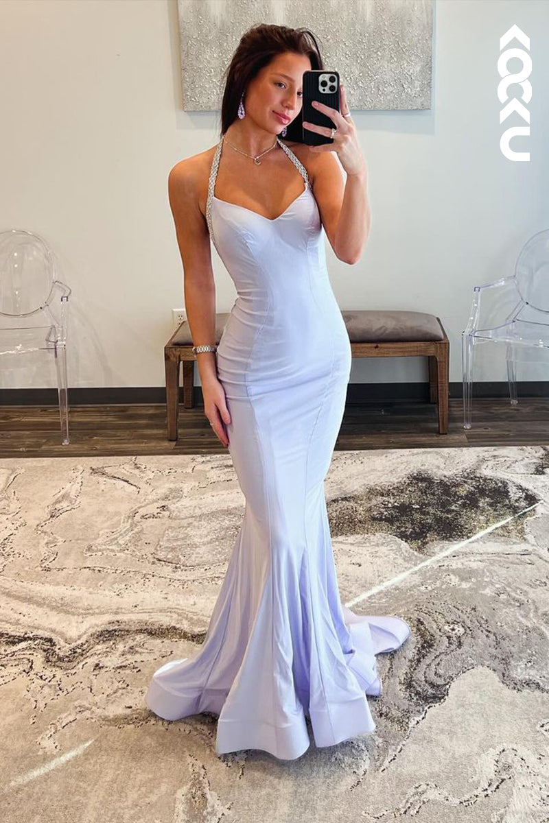 L2659 - Classic & Timeless Halter Sleeveless Mermaid Backless Party Prom Dress