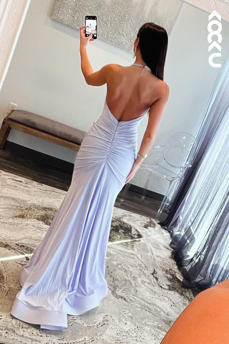 L2659 - Classic & Timeless Halter Sleeveless Mermaid Backless Party Prom Dress
