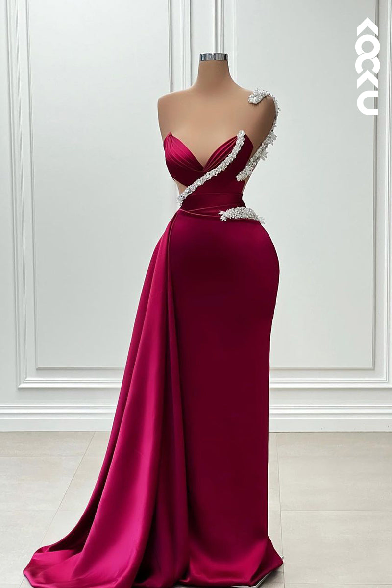 L2369 - Elegant & Luxurious Rhinestones Straps V-neck Sheath Sleevelss Formal Prom Dress