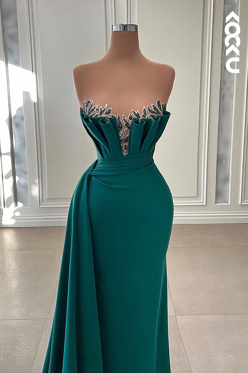 L2380 - Elegant Deep V-Neck Off-Shoulder Sleeveless Sheath Party Prom Dress