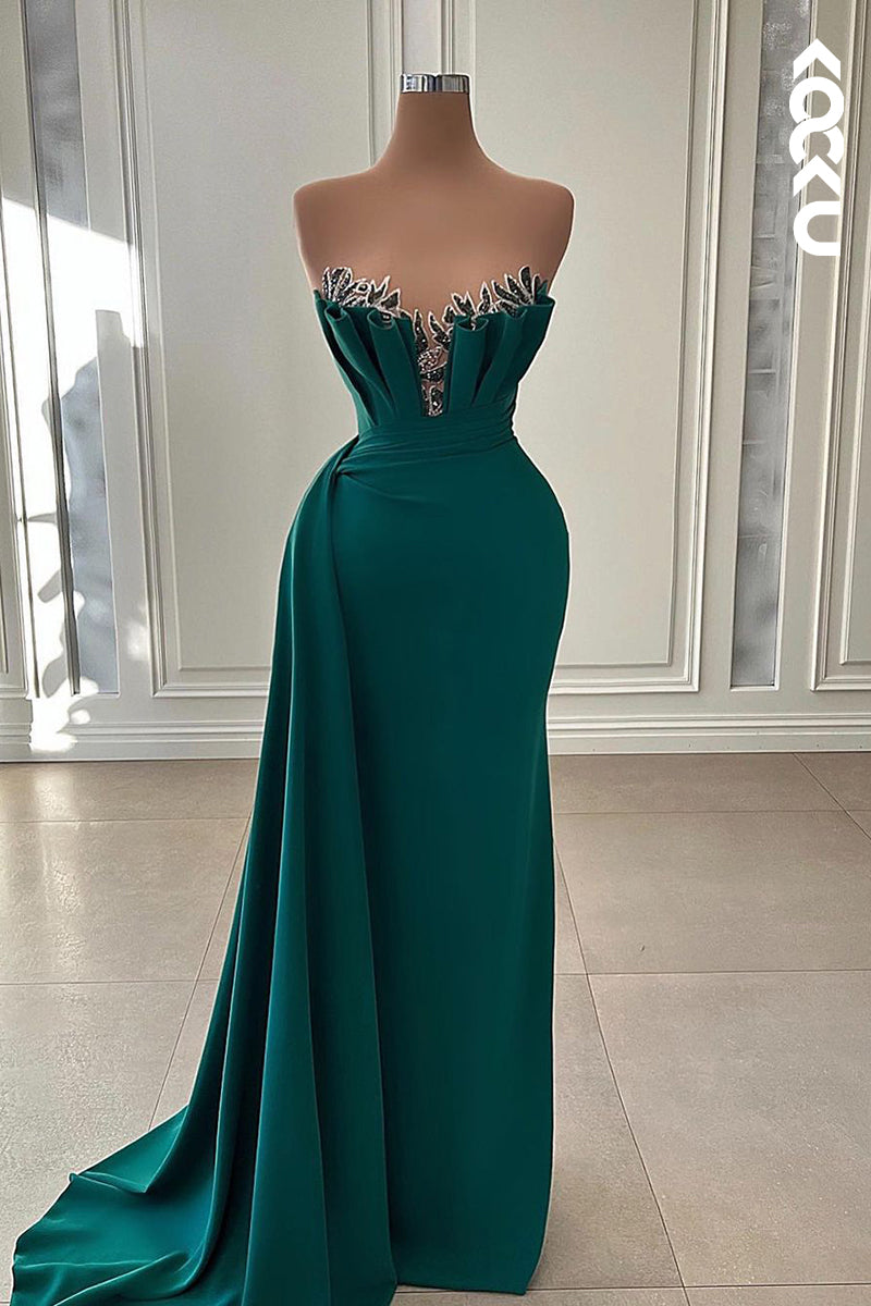 L2380 - Elegant Deep V-Neck Off-Shoulder Sleeveless Sheath Party Prom Dress