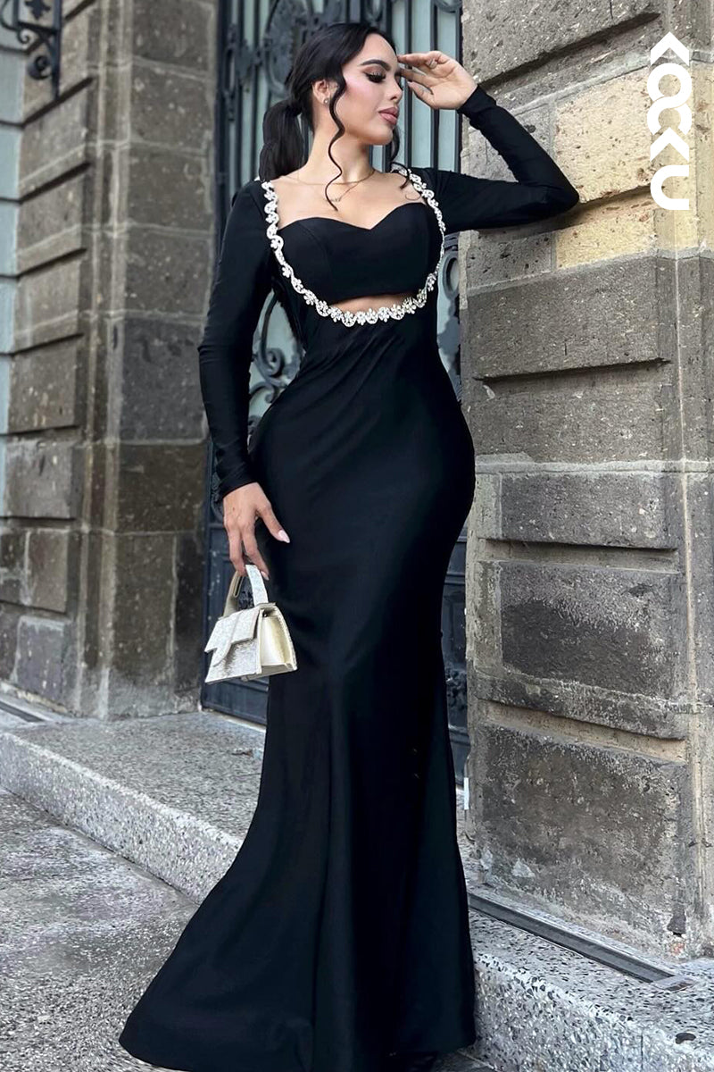 L2934 - Chic & Modern Long Sleeves Sexy Sweetheat Mermaid Party Prom Dress With Rhinestones