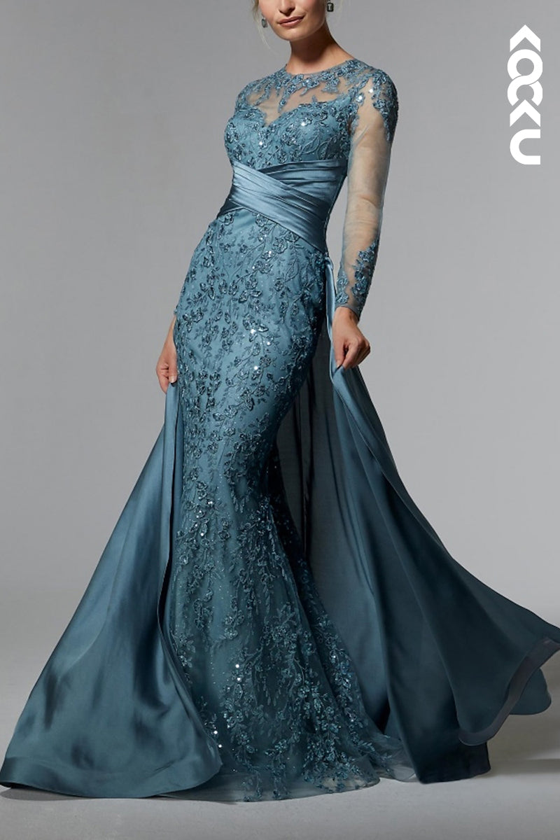 L3056 - Couture & Ornate Trumpet/Mermaid Long Sleeves Sparkly Evening Party Prom Dress