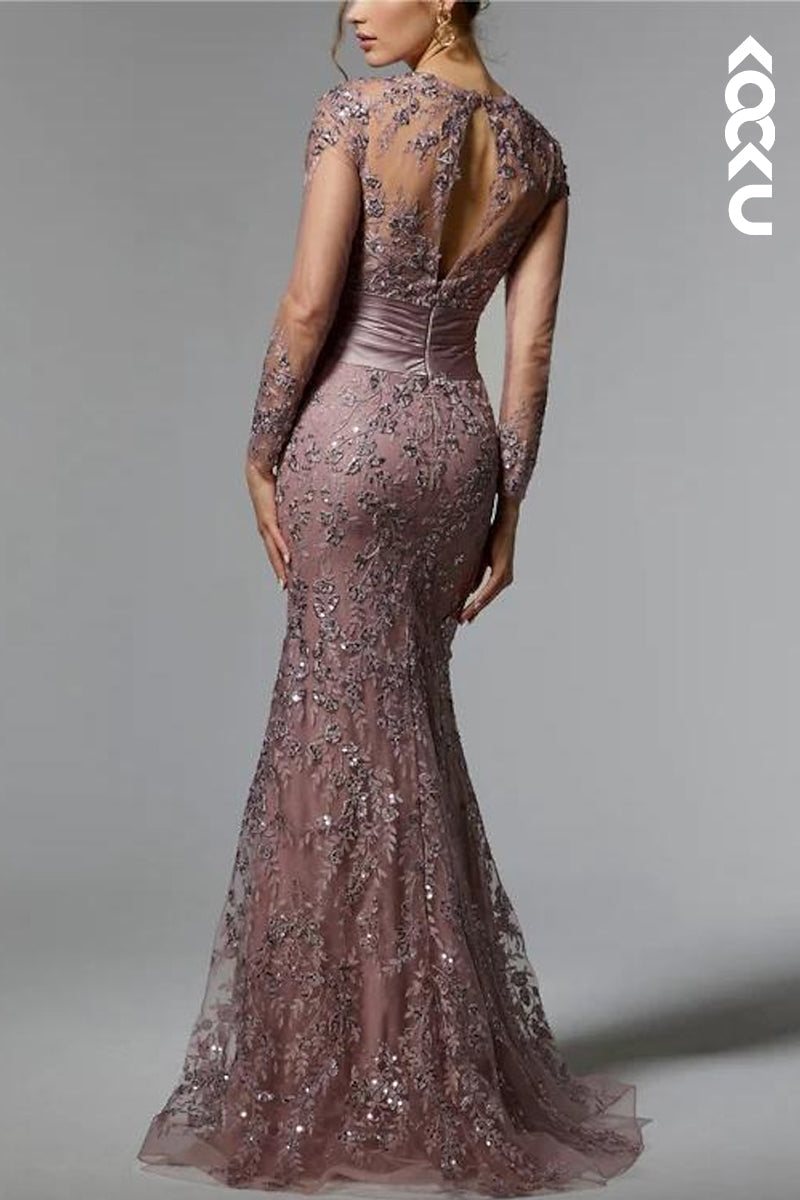 L3056 - Couture & Ornate Trumpet/Mermaid Long Sleeves Sparkly Evening Party Prom Dress