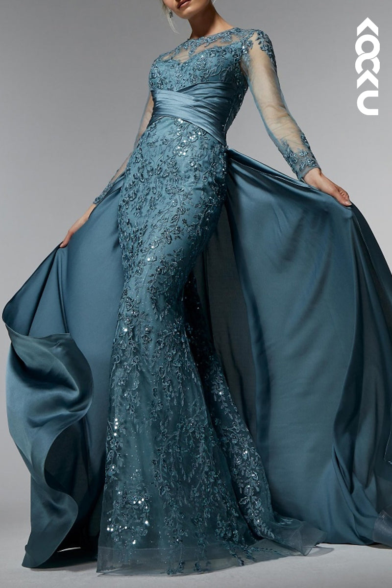 L3056 - Couture & Ornate Trumpet/Mermaid Long Sleeves Sparkly Evening Party Prom Dress