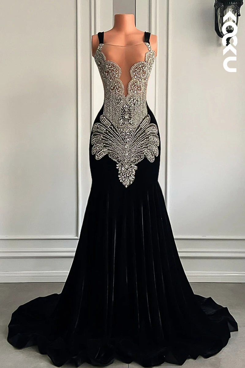 L2831 - Trumpet/Mermaid Ruffles Hot V-neck Straps Rhinestones Evening Party Prom Dress