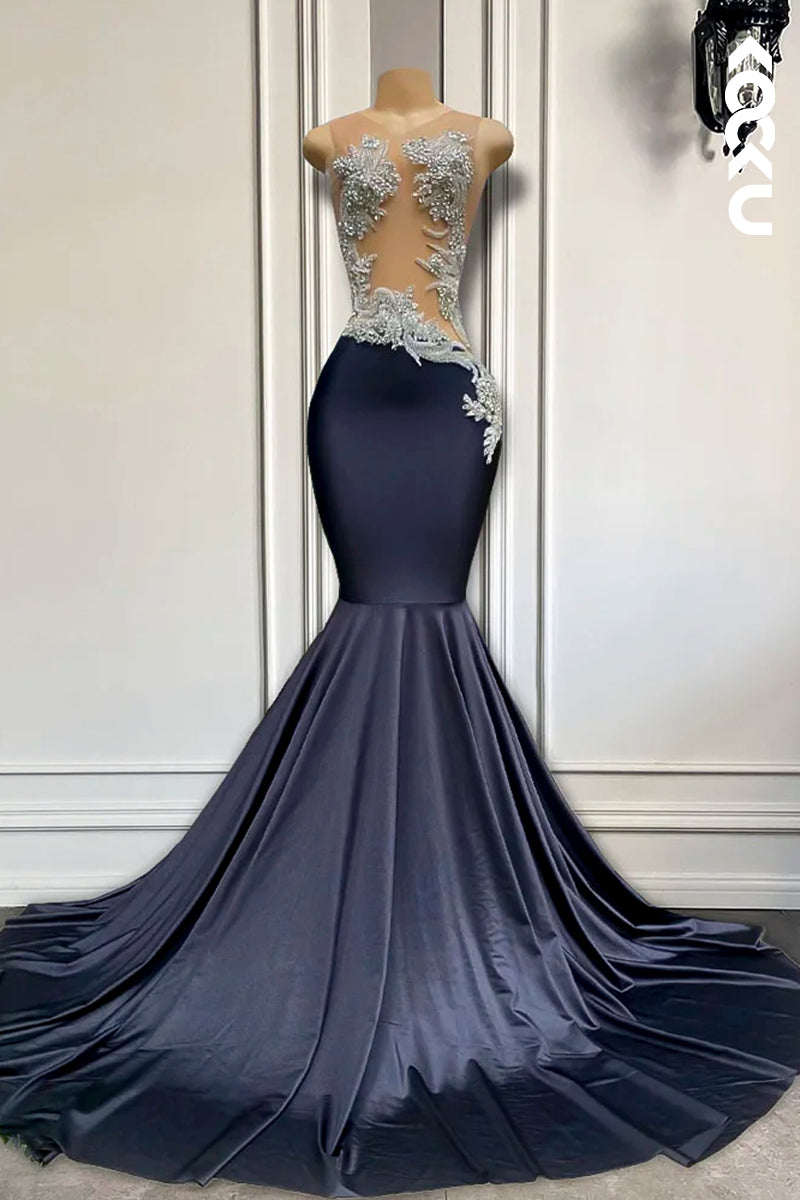 L2814 - Glamorous & Dramatic Sleeveless Mermaid Rhinestones Evening Party Prom Dress