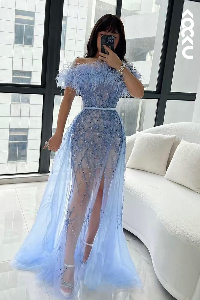 L2925 - Gorgeous & Charming Off-Shoulder Sleeveless A-line Tulle Evening Party Prom Dress