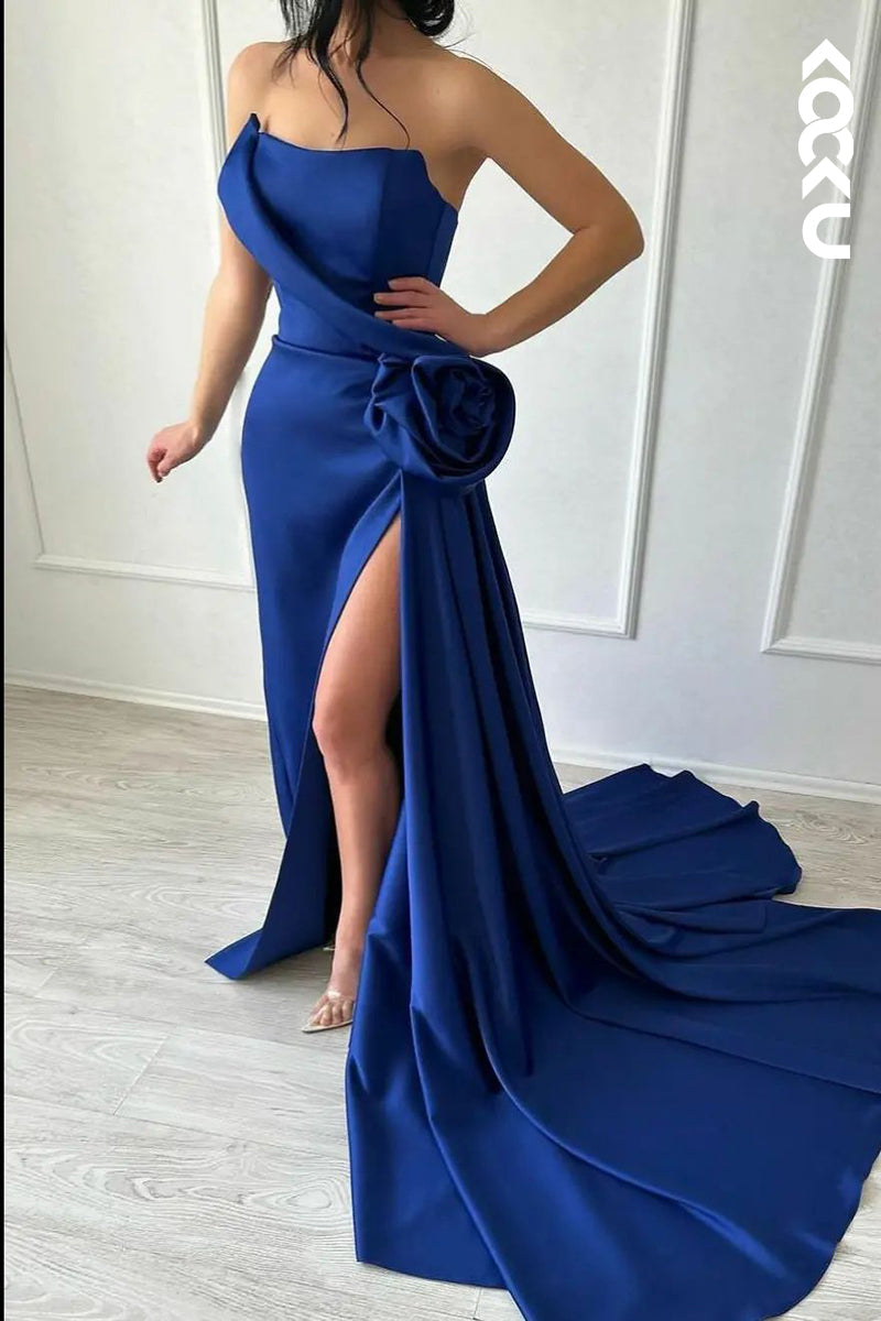 L2690 - Couture & Ornate Off-Shoulder Sleeveless Side Slit Evening Prom Dress With Sweep Train