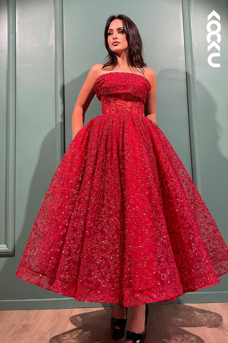 L2913 - Glamorous & Dramatic Ball Gown A-Line Printed Off-Shoulder Sleeveless Prom Dress