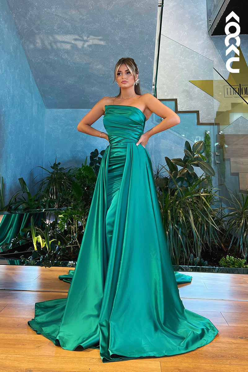 L2440 - Couture & Ornate Off-Shoulder Sleeveless Ruched Long A-line Formal Prom Dress