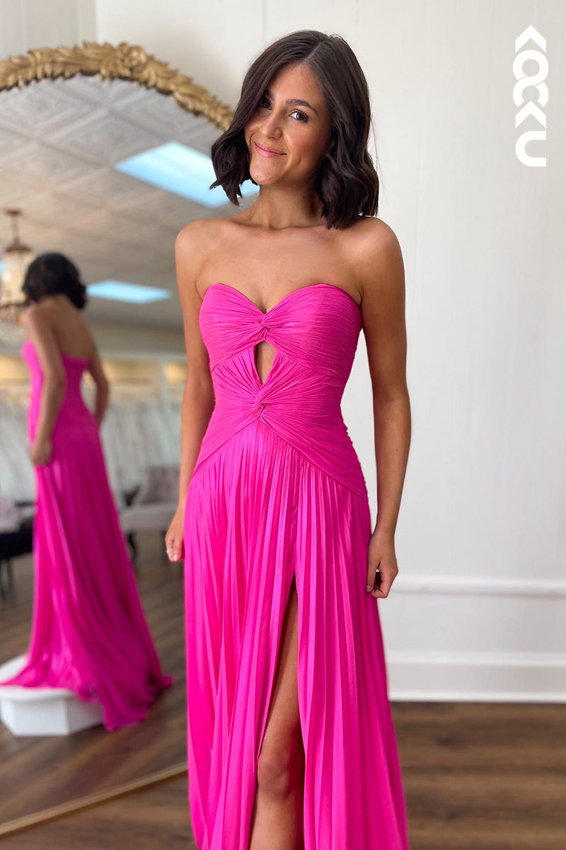 L2941 - Classic & Timeless Off-Shoudler Sleeveless Side Slit A-LIne Party Prom Dress