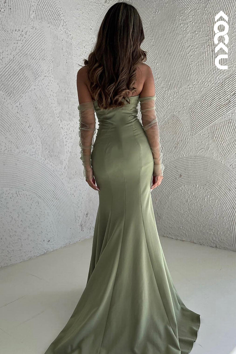 L2692 - Simple & Casual Off-Shoulder Sleeveless Mermaid Party Prom Dress