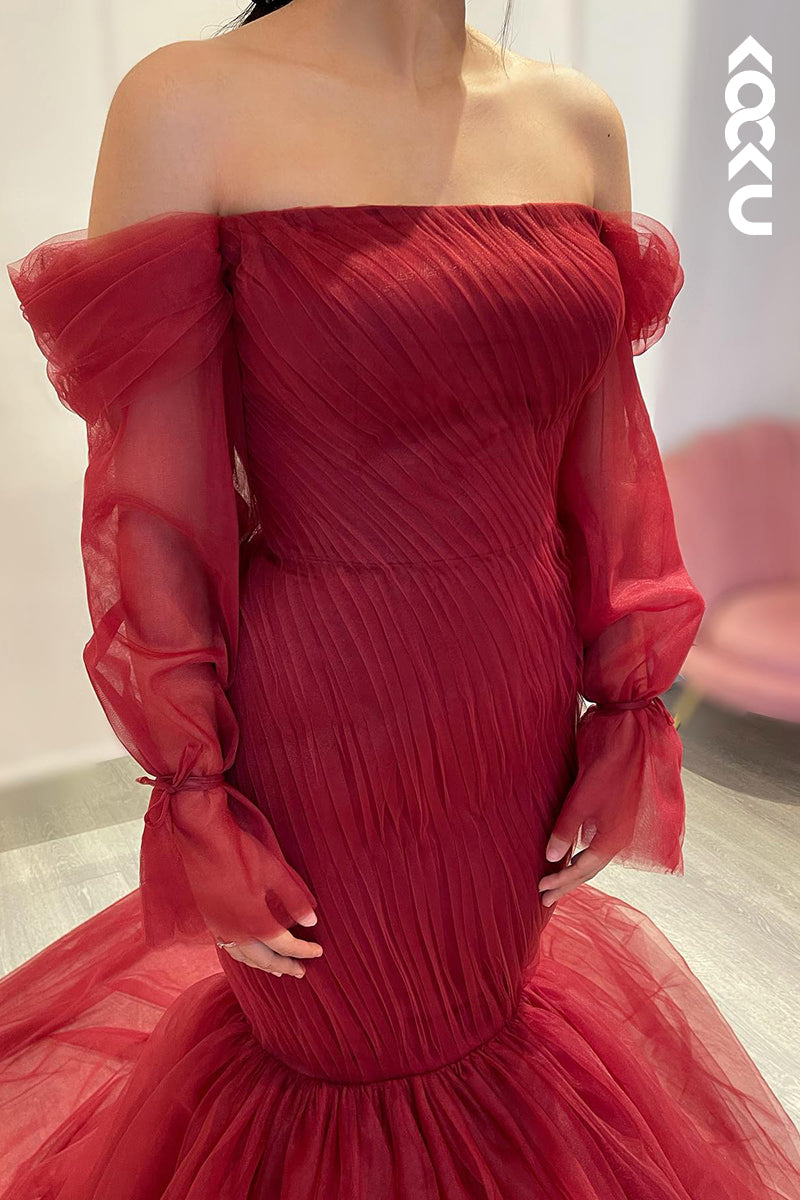 L2988 - Trumpet/Mermaid Chic & Modern Off-Shoulder Long Sleeves Lace up Party Prom Dress