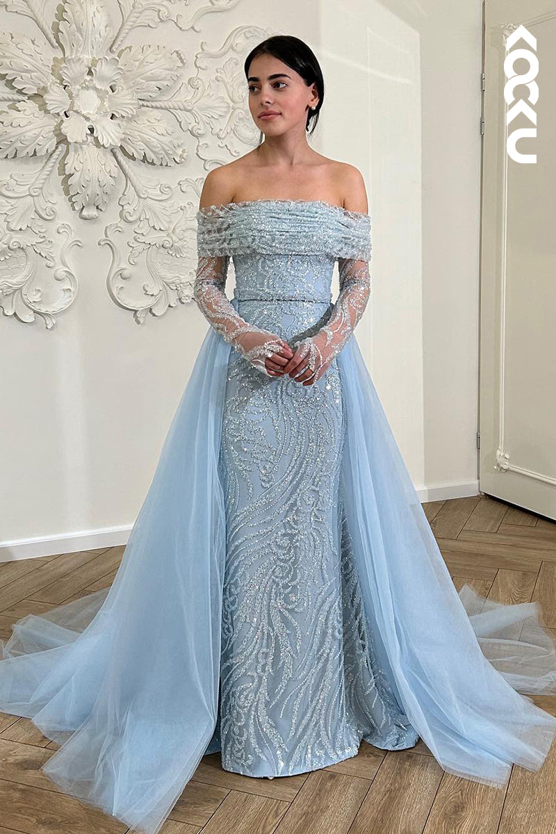 L2985 - Gorgeous & Charming Off-Shoudler Long Sleeves Sparkly Evening Party Prom Dress