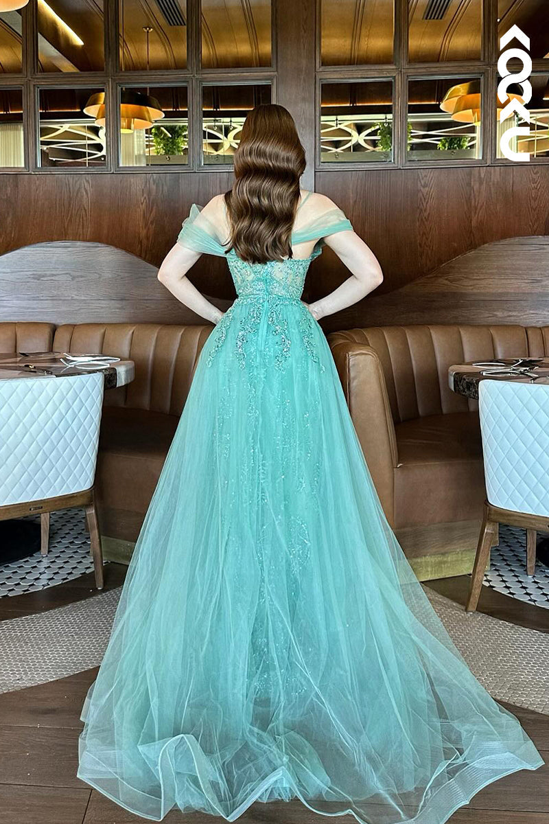 L3005 - Couture & Ornate Straps V-Neck Sheath Allover Appilque Evening Party Prom Dress