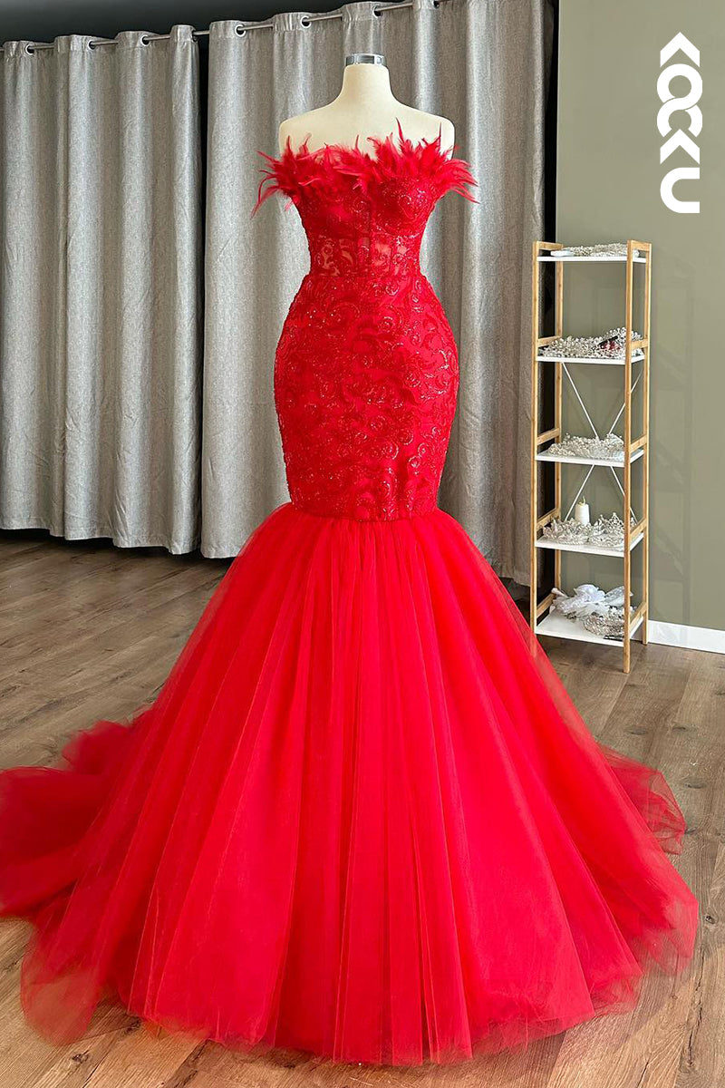 L2909 - Gorgeous & Charming Off-Shoulder Sleeveless Printed Tulle Mermaid Evening Prom Dress