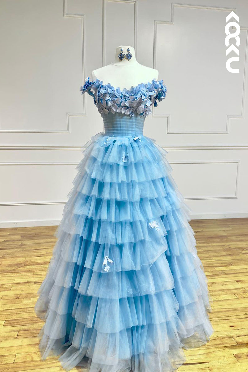 L2651 - Glamorous & Dramatic Off-Shoulder Sleeveless A-line Tulle Formal Party Prom Dress