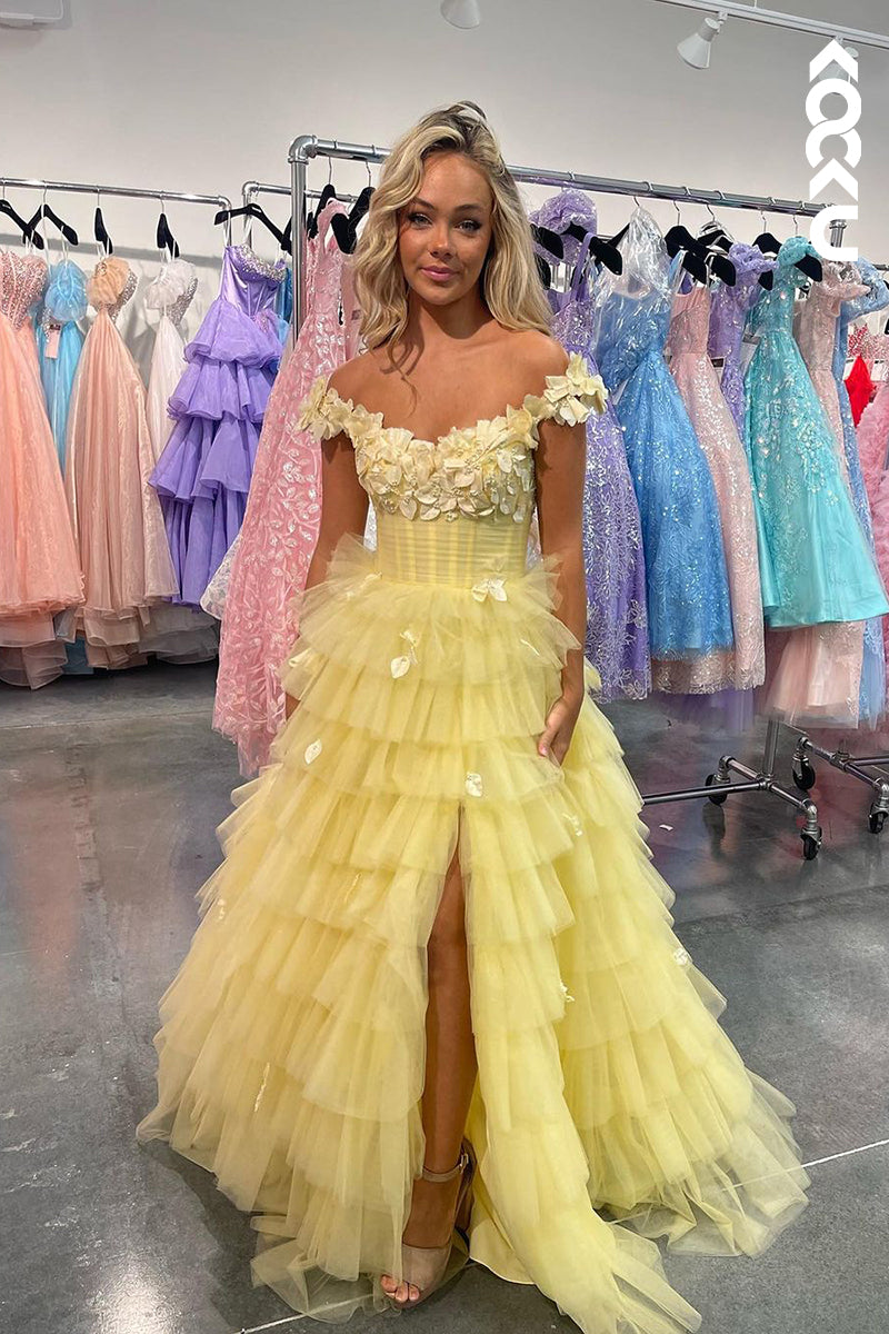 L2651 - Glamorous & Dramatic Off-Shoulder Sleeveless A-line Tulle Formal Party Prom Dress