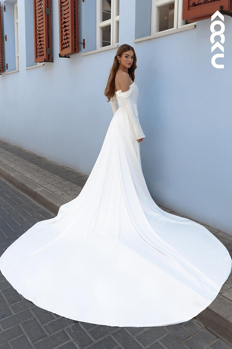 K2014 - Couture & Classic Off-Shoulder Long Sleeves Mermaid Side Slit Wedding Dress