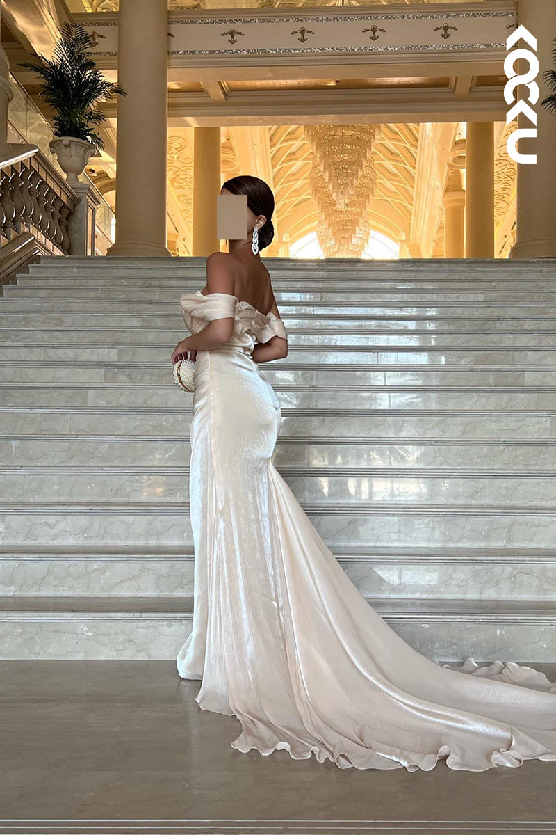 L2682 - Sheath/Column Off-Shoulder Cap Sleeves Ruched Charming Evening Party Prom Dress