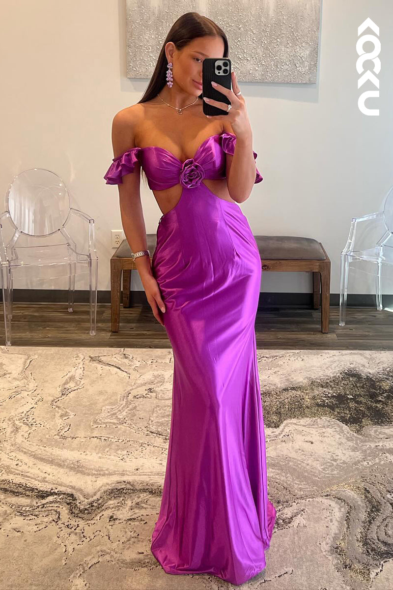 L2571 - -Couture & Ornate Off-Shoulder Cap Sleeves Sheath Party Formal Prom Dress