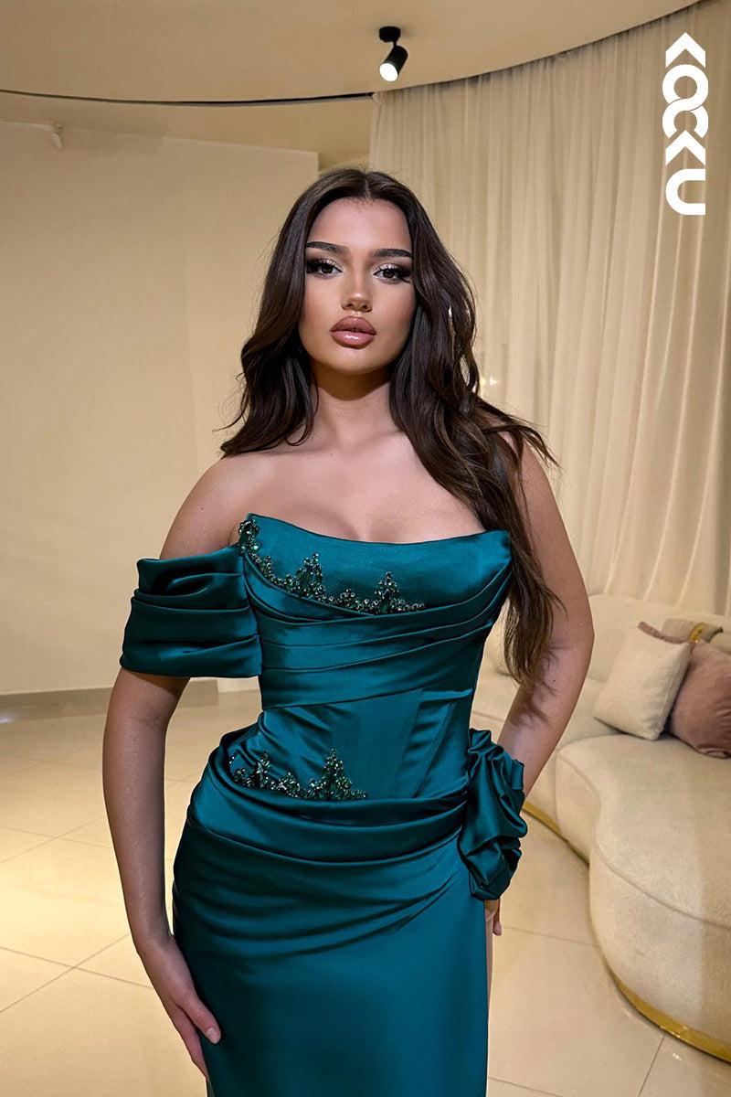L2745 - Simple & Casual Off-Shoulder Cap Sleeves Sheath Formal Party Prom Dress