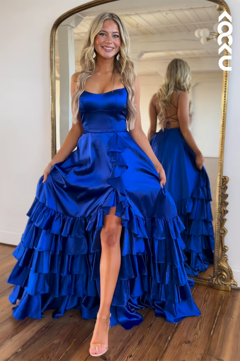 L2735 - Classic & Timeless Off-Shoulder A-line Side Slit Sleeveless Formal Party Prom Dress