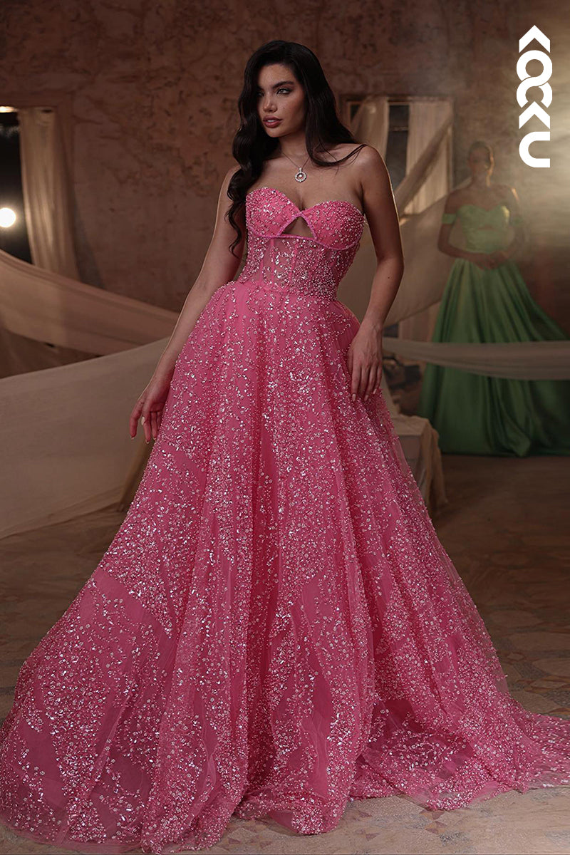 L2405 - Gorgeous & Charming Off-Shoulder Sequins Sleeveless Long A-Line Formal Prom Dress