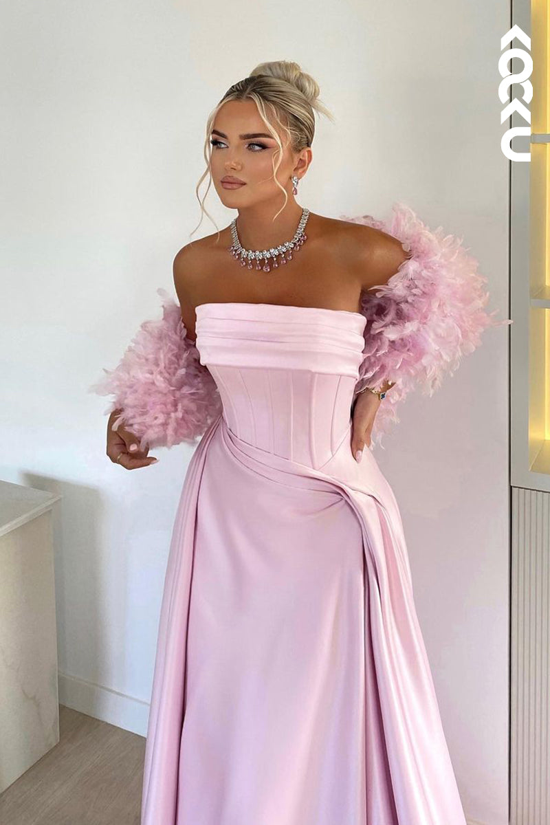 L2673 - Simple & Casual Off-Shoulder Sleeveless A-line Ruched Formal Party Prom Dress