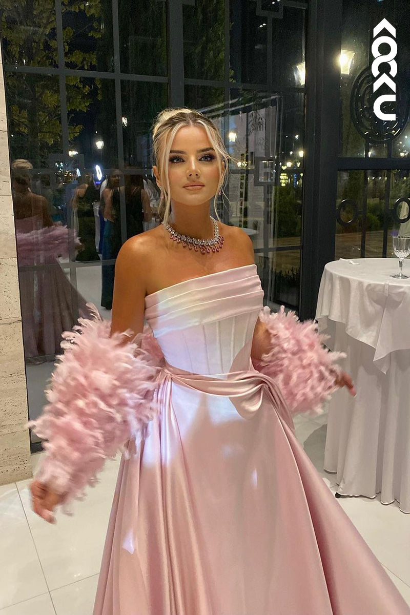 L2673 - Simple & Casual Off-Shoulder Sleeveless A-line Ruched Formal Party Prom Dress