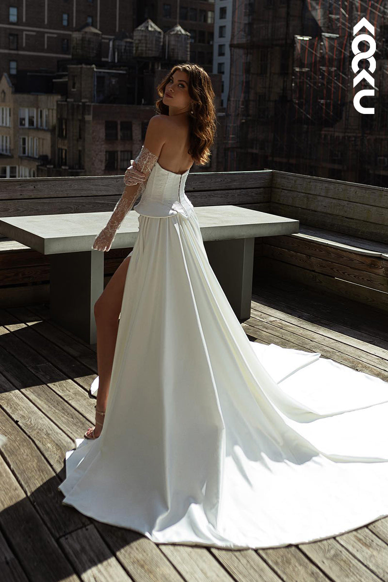K2011 - Elegant & Charming Scoop Sleeveless Mermaid Ruched Side Slit Wedding Dress