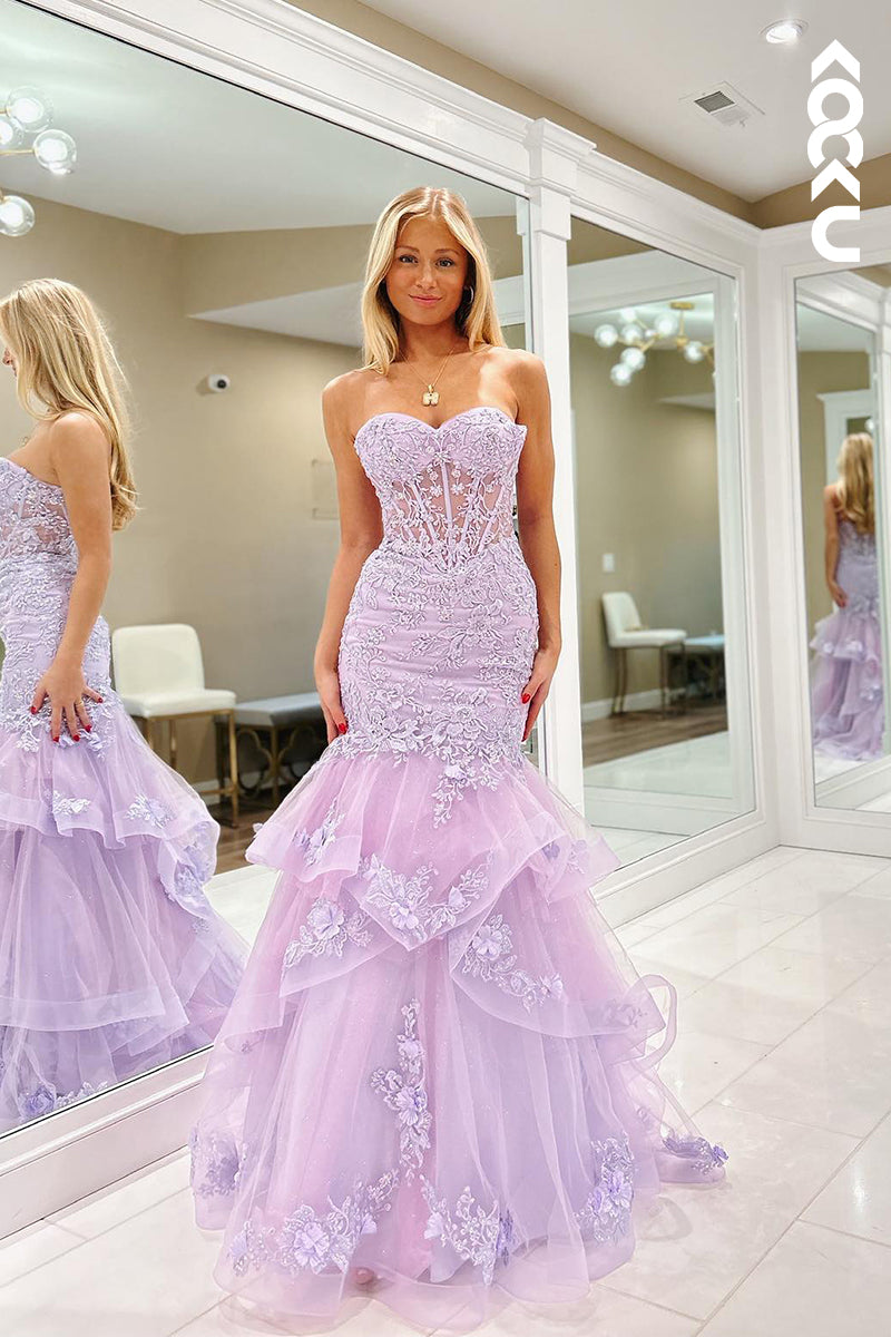 L2767 - Glamorous & Dramatic Off-Shoulder Sleeveless Mermaid Applique Party Prom Dress