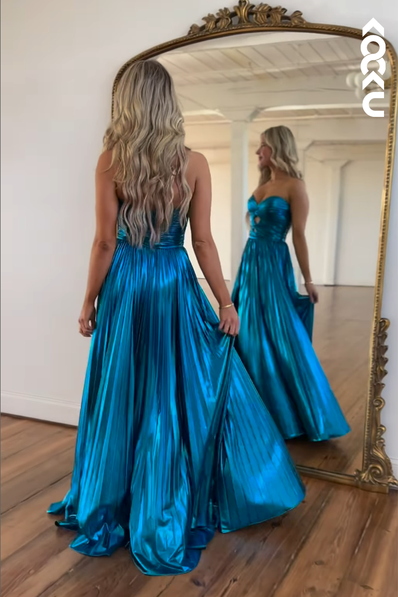 L2734 - Simple & Casual Off-Shoulder Side Slit A-line Ruched Sleeveless Prom Dress